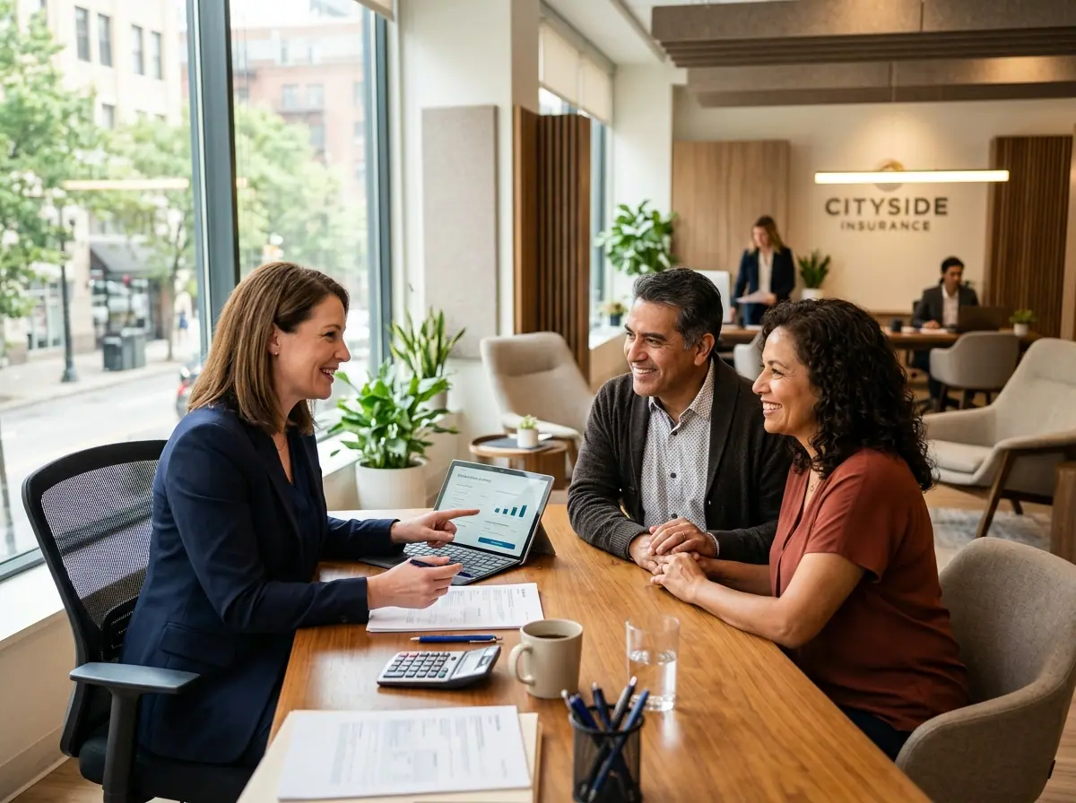 Professional State Plus Insurance advisor meeting with clients